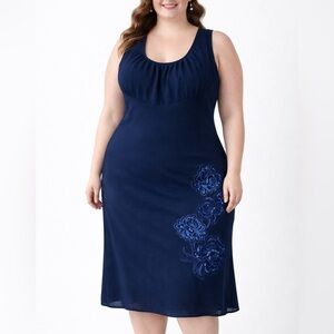 Vintage Venezia Navy Blue Dress with floral stitching